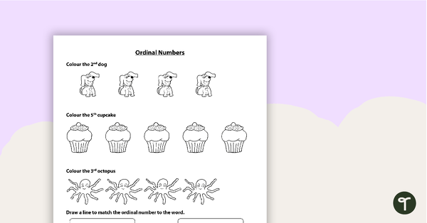 Ordinal Numbers Worksheet - Colouring and Matching teaching resource