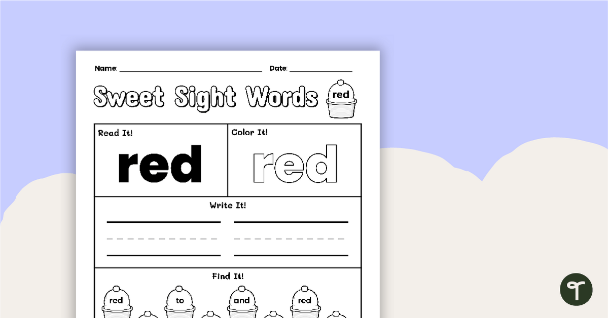 Sweet Sight Words Worksheet - RED teaching resource