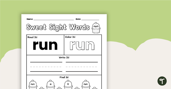 Sweet Sight Words Worksheet - RUN teaching resource