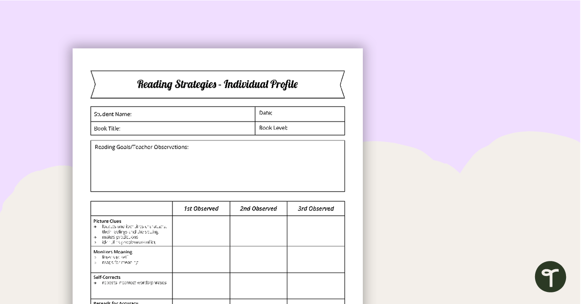 Guided Reading Groups - Reading Strategies Checklist (Individual Profile) teaching resource