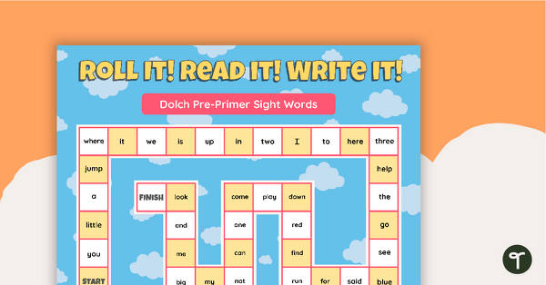 Roll it! Read it! Write it! Dolch Pre-Primer Sight Words teaching resource