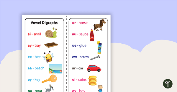 Vowel Digraphs Bookmarks teaching resource
