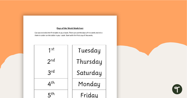 Days of the Week Worksheet - Ordering teaching resource