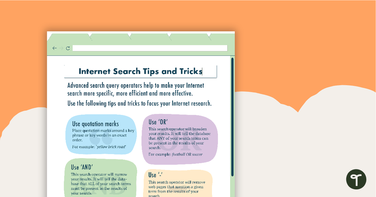 Internet Search Tips and Tricks - Poster teaching resource
