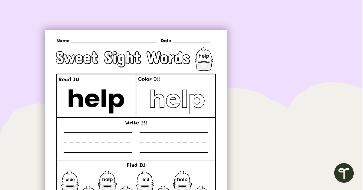 Sweet Sight Words Worksheet - HELP teaching resource