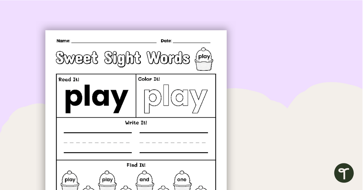 Sweet Sight Words Worksheet - PLAY teaching resource