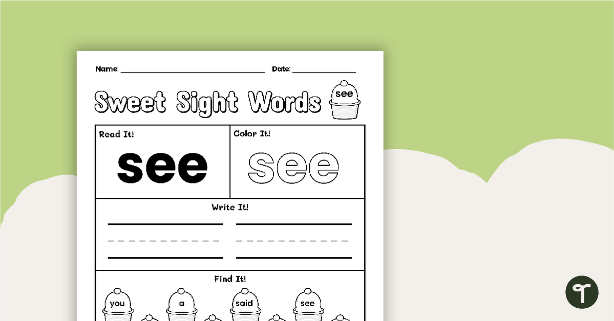 Sweet Sight Words Worksheet - SEE teaching resource