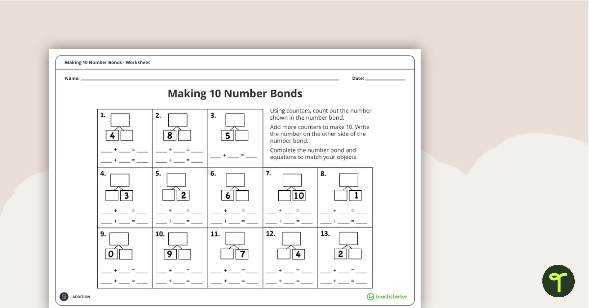 Making 10 Number Bonds - Worksheet teaching resource