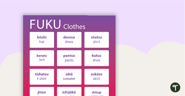 Clothes - Japanese Language Poster teaching resource