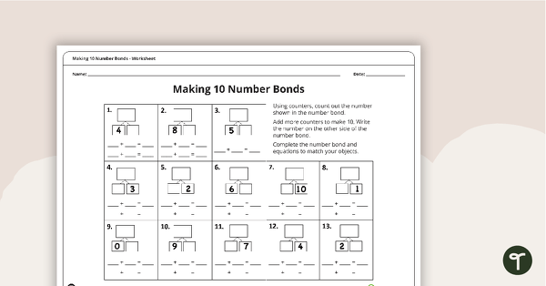 Making 10 Number Bonds - Worksheet teaching resource