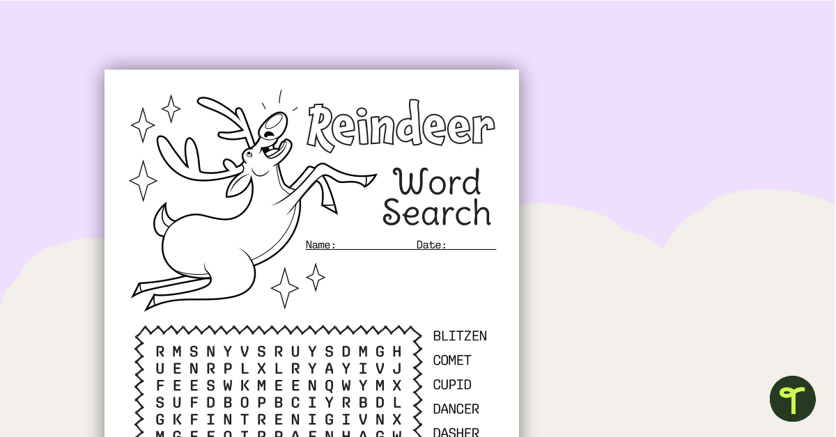 Christmas Word Search – Santa's Reindeer teaching resource