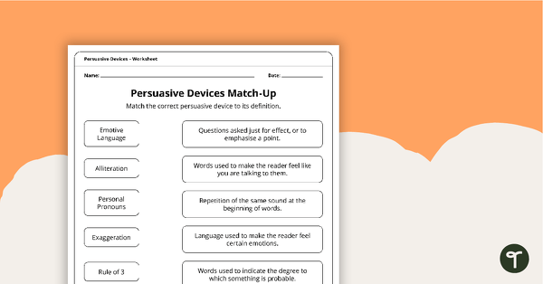 Persuasive Devices Worksheets teaching resource