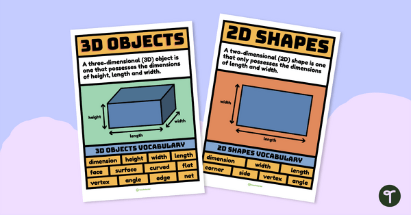 二维形状和3 d对象的词汇教学资源的海报