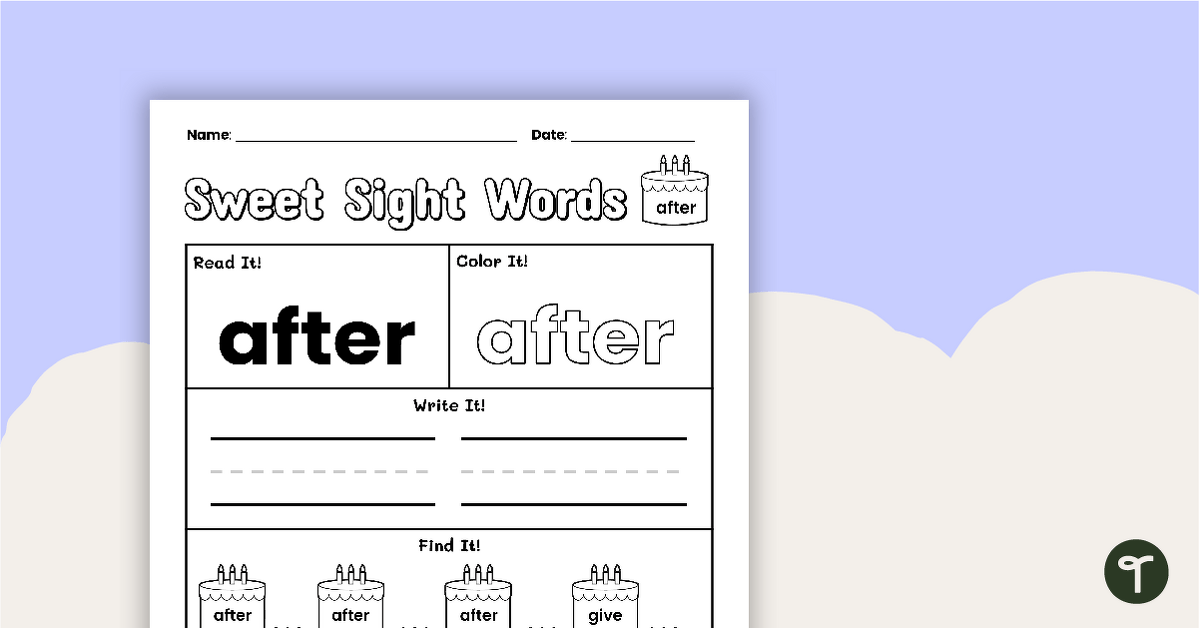 Sweet Sight Words Worksheet - AFTER teaching resource