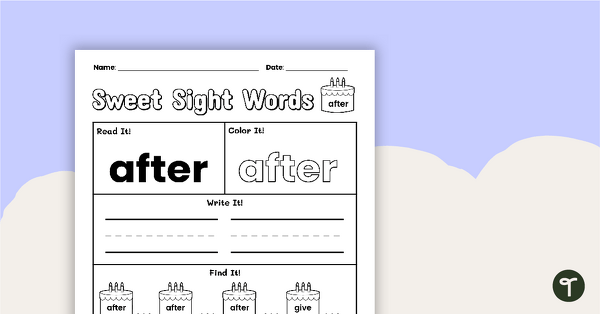 Image of Sweet Sight Words Worksheet - AFTER