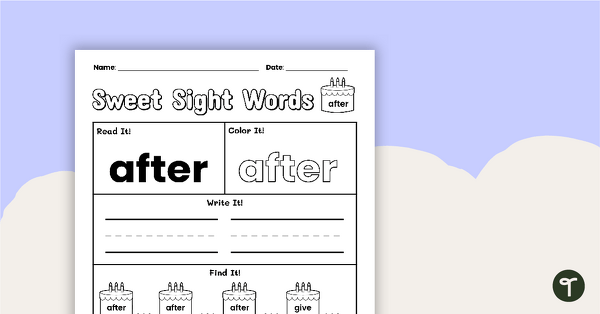 Go to Sweet Sight Words Worksheet - AFTER teaching resource