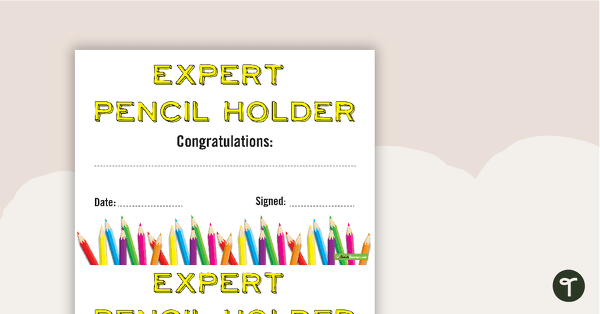 Expert Pencil Holder Award Certificate teaching resource