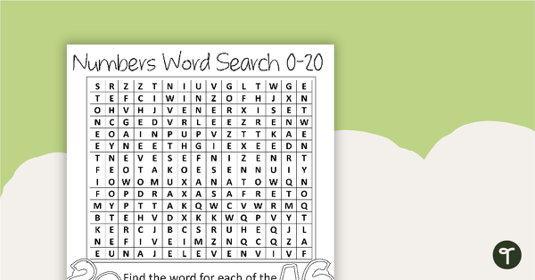 Go to Numbers and Words 0-20 Word Search with Solution teaching resource