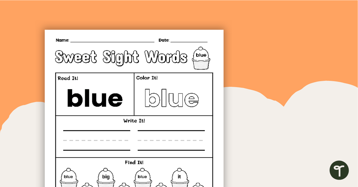 Sweet Sight Words Worksheet - BLUE teaching resource