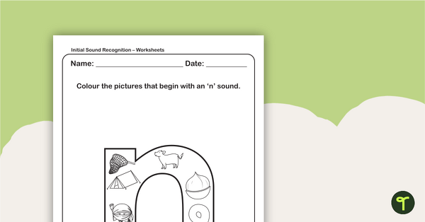 Initial Sound Recognition Worksheet (Lower Case) – Letter n teaching resource