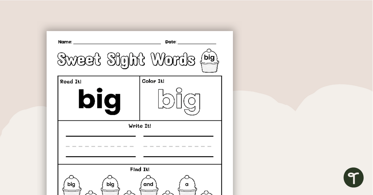 Sweet Sight Words Worksheet - BIG teaching resource