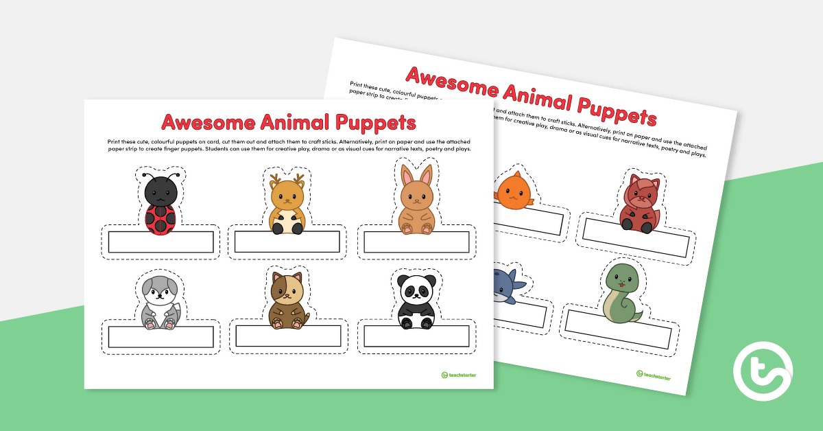 Adorable Animal Finger Puppets Template teaching resource