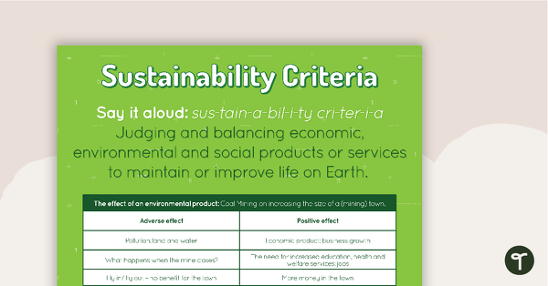 Sustainability Criteria Poster teaching resource