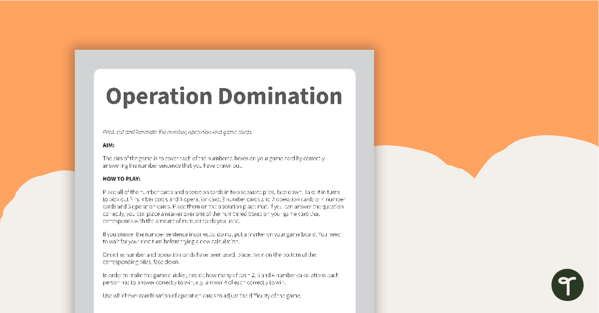 Operation Domination Game teaching resource