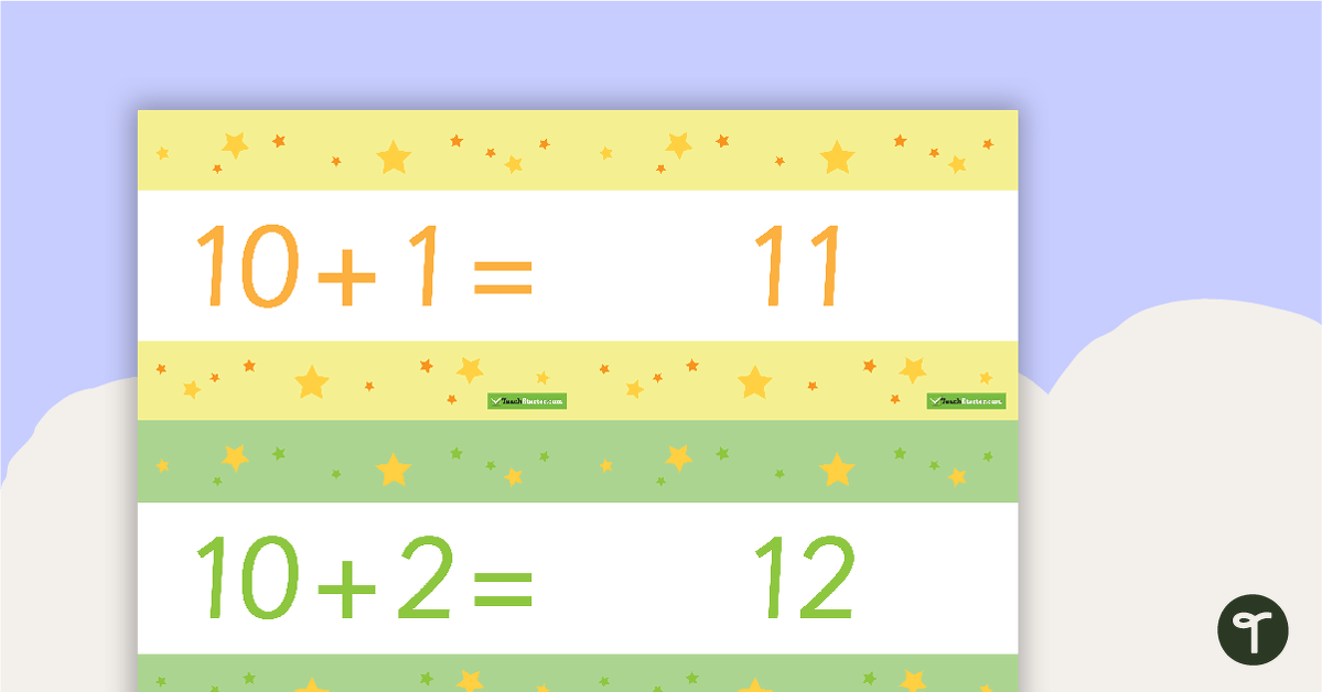 10 to 100 Two-Digit Plus One-Digit Addition Flashcards – Stars (Horizontal) teaching resource