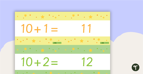 Go to 10 to 100 Two-Digit Plus One-Digit Addition Flashcards – Stars (Horizontal) teaching resource