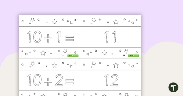 10 to 100 Two-Digit Plus One-Digit Addition Flashcards – Stars BW (Horizontal) teaching resource