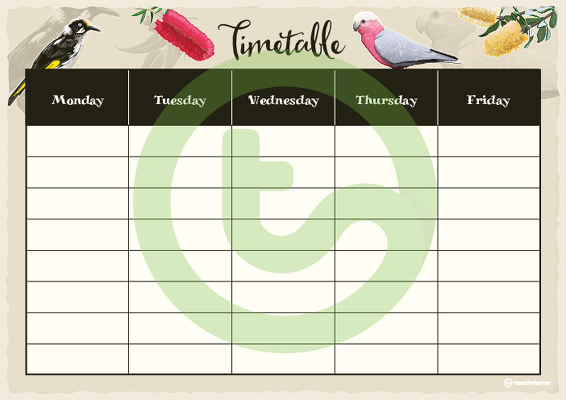 Native Australian Flora and Fauna - Weekly Timetable teaching resource