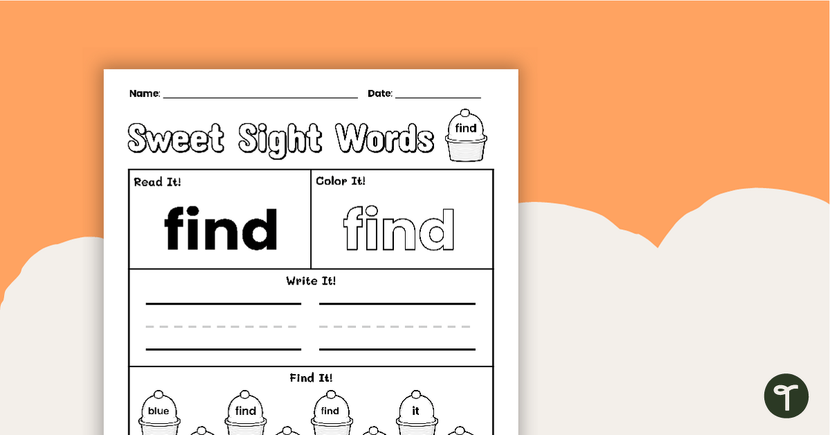 Sweet Sight Words Worksheet - FIND teaching resource