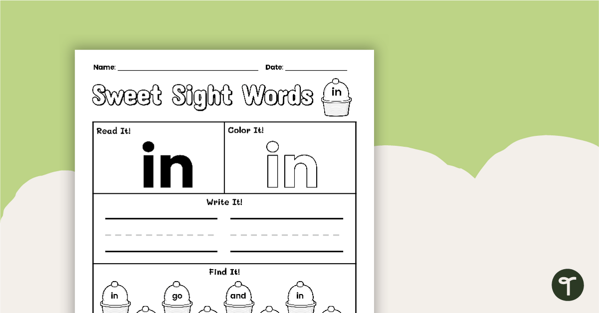 Sweet Sight Words Worksheet - IN teaching resource