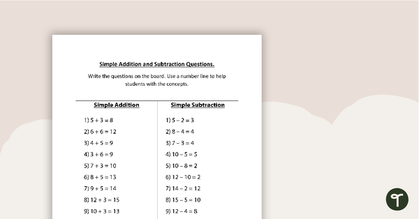 Simple Addition and Subtraction Questions teaching resource