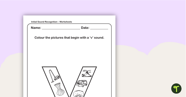 Initial Sound Recognition Worksheet (Lower Case) – Letter v teaching resource