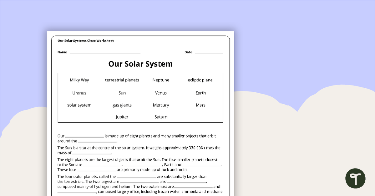 Our Solar System Cloze Worksheet teaching resource