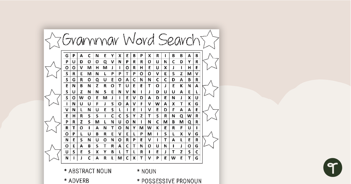 Grammar Word Search with Solution teaching resource
