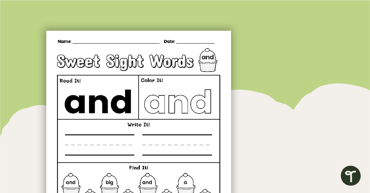 Sweet Sight Words Worksheet - AND teaching resource