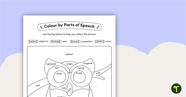 Image of Colour by Parts of Speech - Nouns, Verbs, Adjectives and Prepositions - Owl