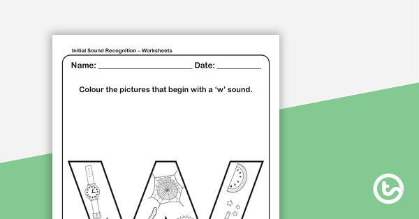 Initial Sound Recognition Worksheet (Lower Case) – Letter w teaching resource