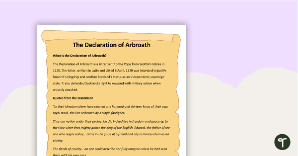 Declaration of Arbroath Fact Sheet and Comprehension teaching resource