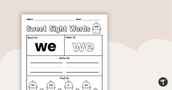 Go to Sweet Sight Words Worksheet - WE teaching resource