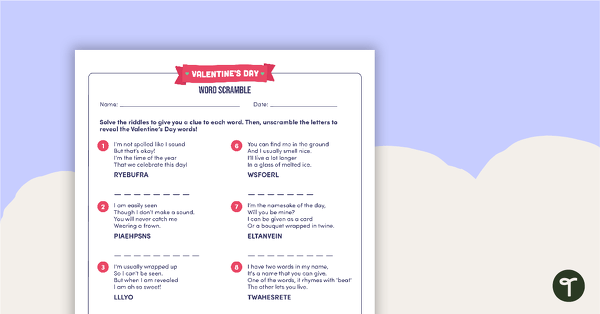 Valentine's Day Word Scramble teaching resource