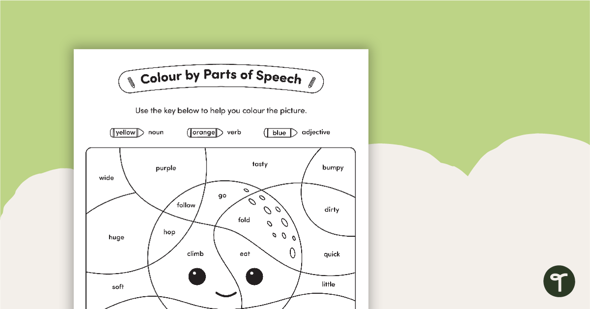 Colour by Parts of Speech - Nouns, Adverbs, Verbs, Interjections - Owl teaching resource