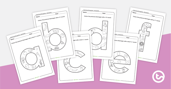 Image of Initial Sound Recognition Worksheets (Lower Case) – Complete Set a–z