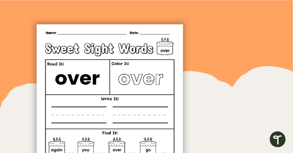 Sweet Sight Words Worksheet - OVER teaching resource