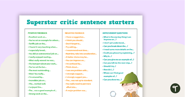 Superstar Critic Sentence Starters teaching resource