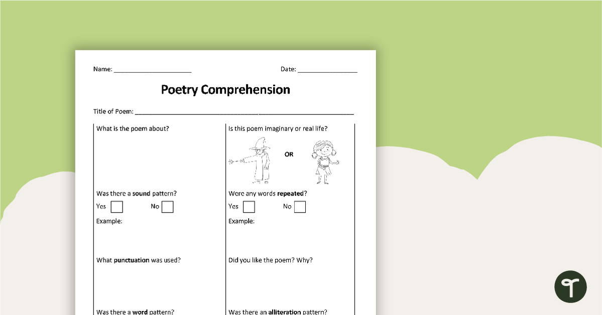 Poetry Comprehension Worksheet teaching resource