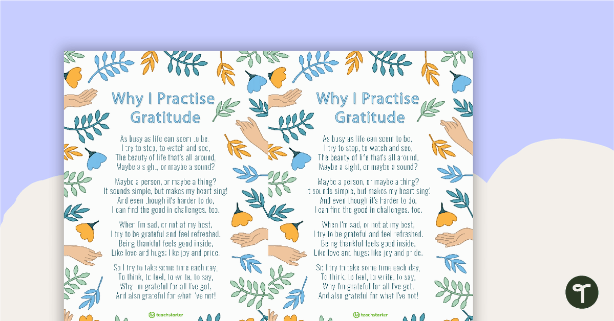 Gratitude Journal Poem teaching resource